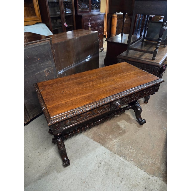Antique Oak Heavily Carved Late 19th Century Desk With Barley Twist Legs For Sale In Atlanta - Image 6 of 11