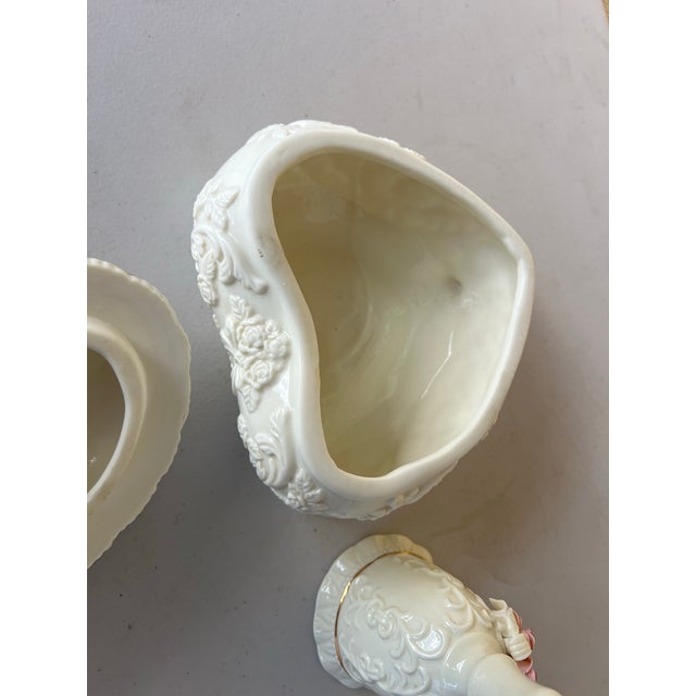 Vintage Victorian Floral Ceramic Heart Box and Bell For Sale In West Palm - Image 6 of 9