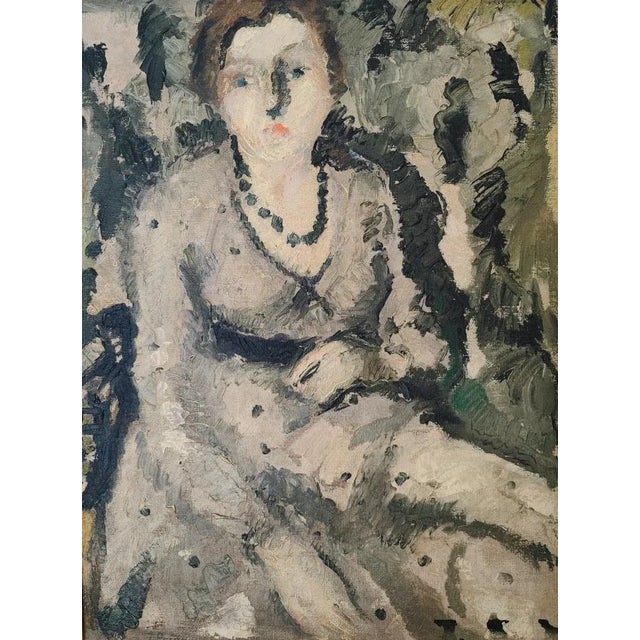 André Julien Prina, Jeune Femme Assise au Collier de Perles, Oil on Canvas, Framed, in Flawless conditions. Designed 1920...