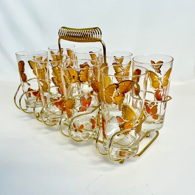 Metal Mid 20th Century Hollywood Regency Boho Chic Atomic Butterfly Tumbler Glassware Set - 9 Piece Set For Sale - Image 7 of 12