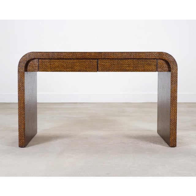 Karl Springer Karl Springer-Style Organic Modern Grasscloth Waterfall Desk For Sale - Image 4 of 18