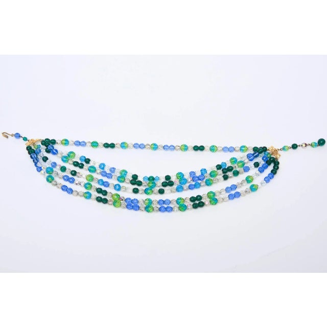 1950s Vintage Schiaparelli Turquoise & Green Glass Strand Necklace & Clip on Earrings - 3 Pieces For Sale - Image 5 of 10