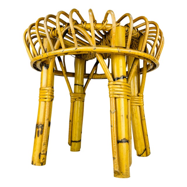 Vintage Rattan Stool, Italy, 1960s For Sale