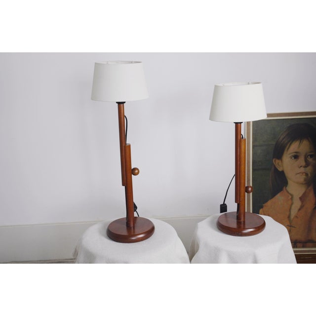 Wood Scandinavian Teak Adjustable Table Lamps, 2000s, Set of 2 For Sale - Image 7 of 11