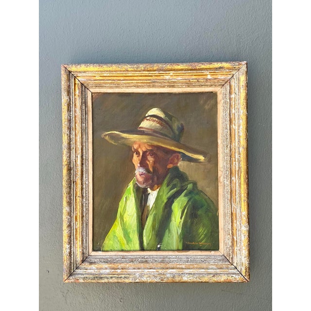 Vintage Framed Oil Painting of Man in Hat For Sale - Image 12 of 12