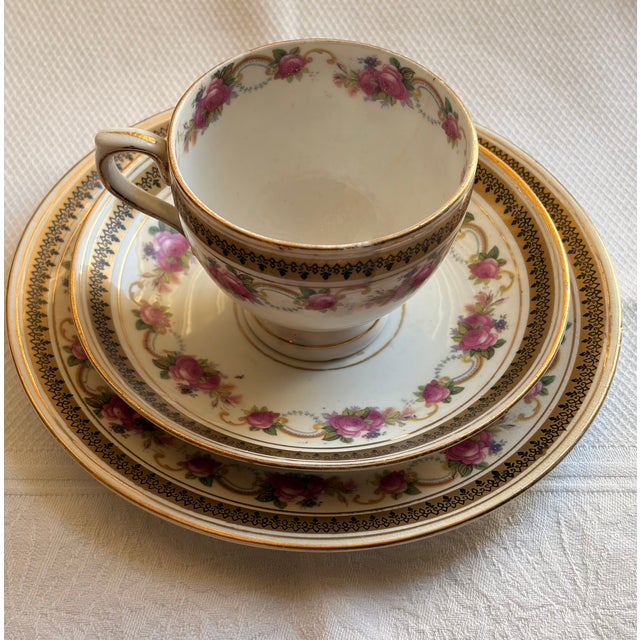 The oldest set dates from 1880 and the newest from 1910. There are four cups and saucers. They are in perfect condition...