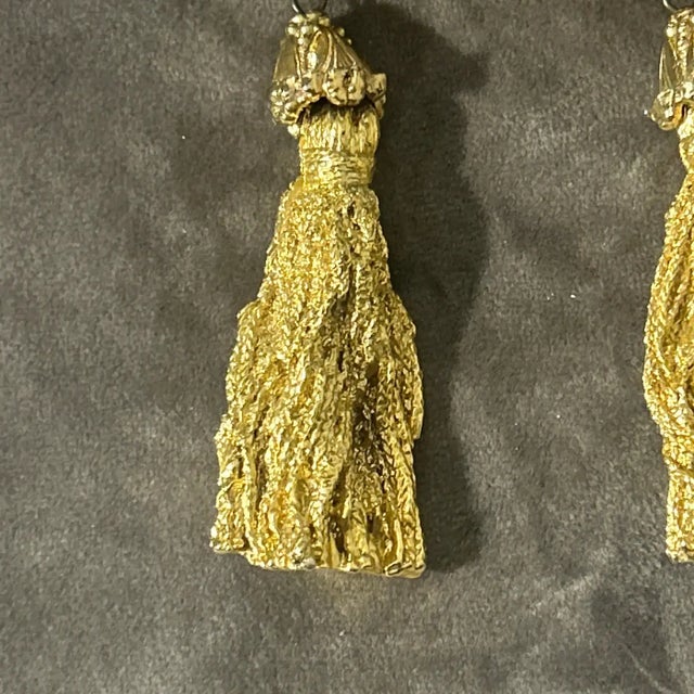 Vintage 1960s Costume Jewelry Gold-Toned Tassel Italian Statement Earrings For Sale - Image 4 of 6