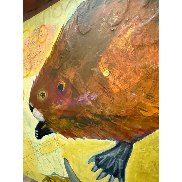 "Muskrat on Yellow" a Fun Painting by LWren Walraven For Sale - Image 9 of 10