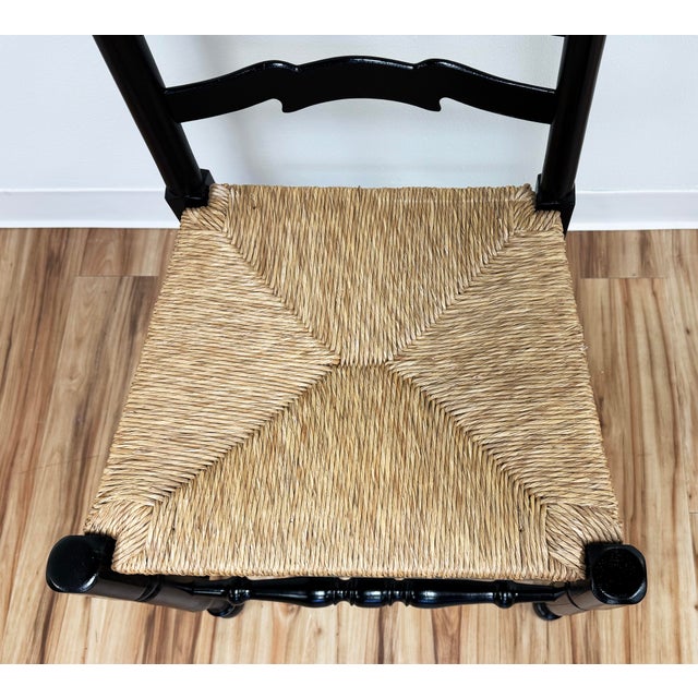 Maitland-Smith Style Black Ladderback Rush Seat Dining Chairs, S/6 For Sale - Image 11 of 12