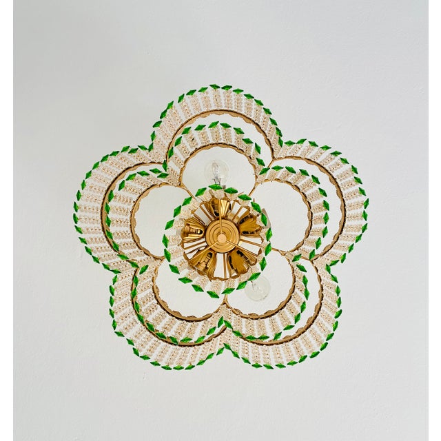 1970s Vintage Crystal Tiered Flush Mount Chandelier With Green Crystal Accents - Restored For Sale - Image 5 of 18