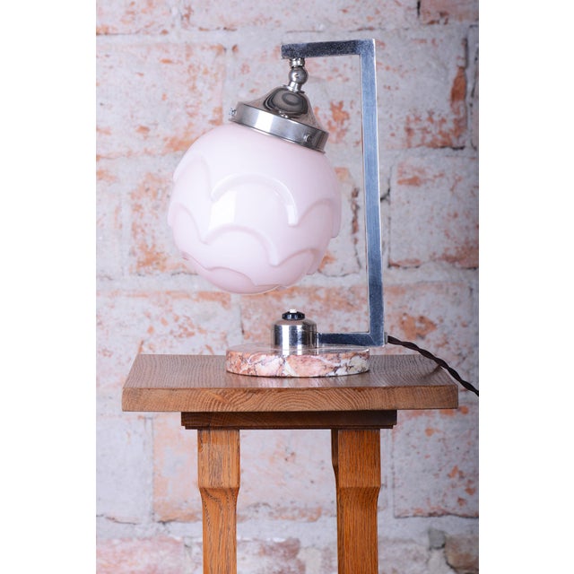 1920s Bauhaus Table Lamp in Marble, Opaline Glass, and Chrome, France, 1920s For Sale - Image 5 of 9