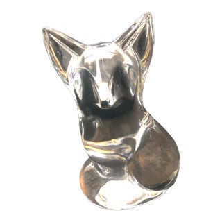Signed Steuben Clear Crystal Seated Fox Figurine by Lloyd Atkins For Sale