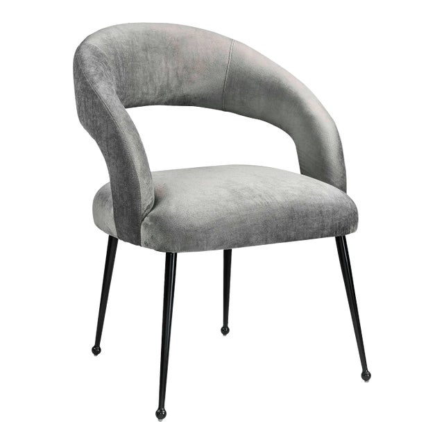 Rocco Slub Grey Dining Chair with Black Legs For Sale