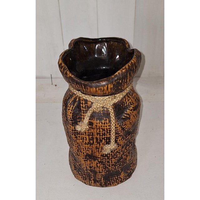 Vintage Ceramic Vase in the shape of Open Sack with Visual Rope Closure by Bay-Keramik, 1970s, in Very Good conditions....