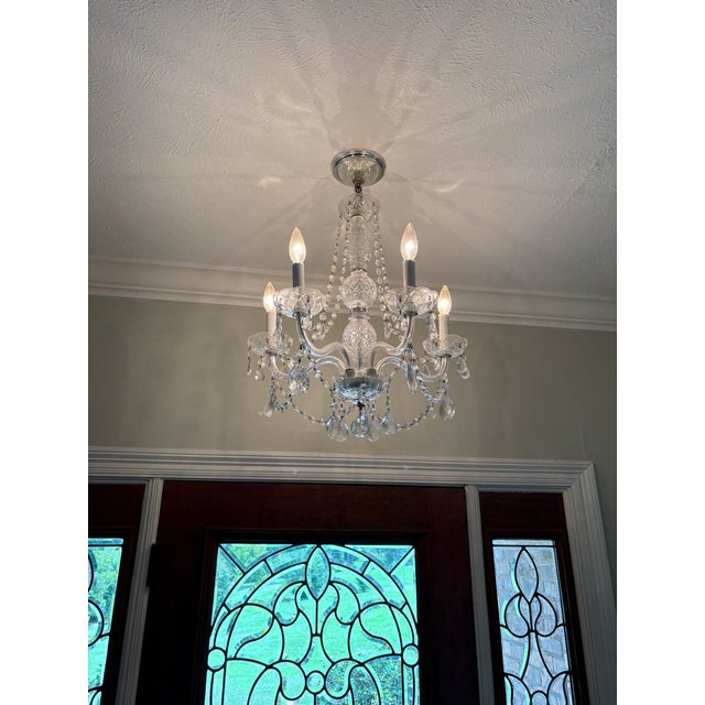 French Provincial Schonbek Crystal Glass Chandelier 5 Light For Sale - Image 3 of 4