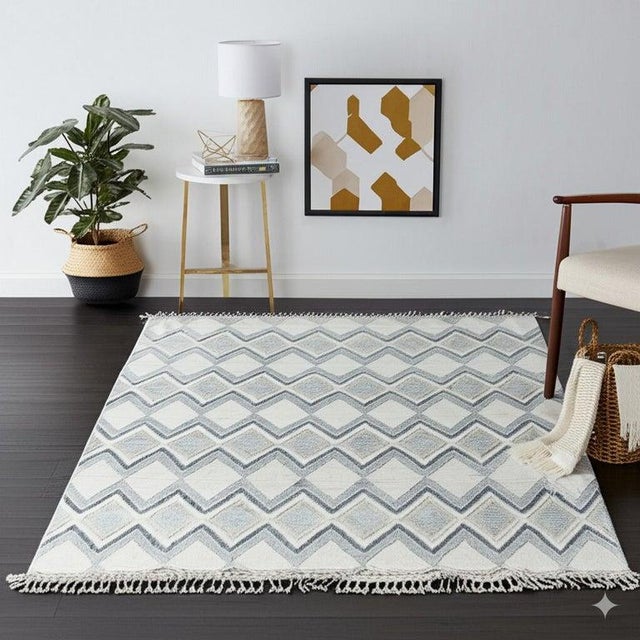 9x12 Blue Hand-Knotted Wool Diamond Chevron Geometric Modern Carpet Rug For Sale - Image 9 of 9