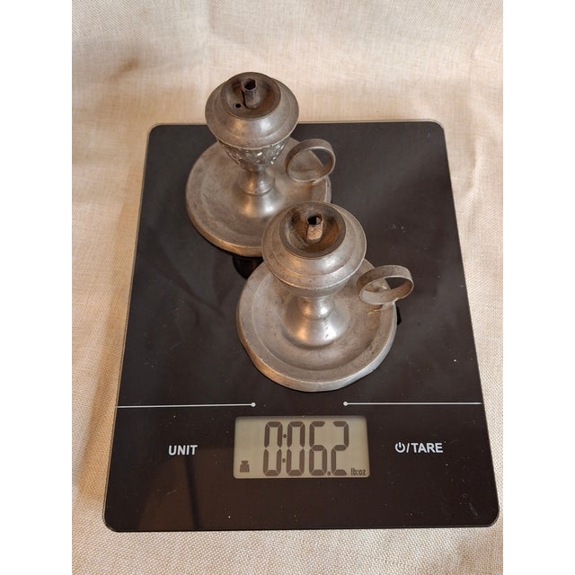 Pair Antique Pewter Whale Oil Finger Lamps Single Tube Drop Burners C. 1830-1850 For Sale - Image 18 of 18