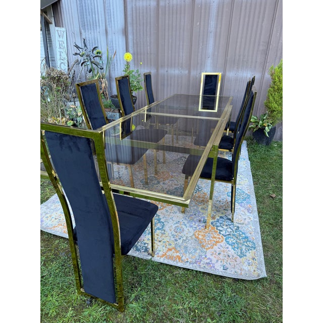 1970s Hollywood Regency Smoked Glass Dining Room Table and Chairs For Sale - Image 10 of 12