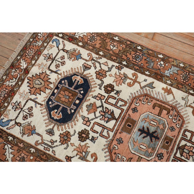 Textile Early 20th Century Zabihi Collection Ivory Brown Heriz Scatter Rug - 3'3" x 5'11" For Sale - Image 7 of 8