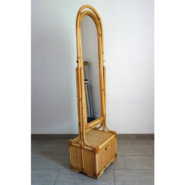 Wicker and Bamboo Cheval Mirror, 1970s For Sale - Image 3 of 18