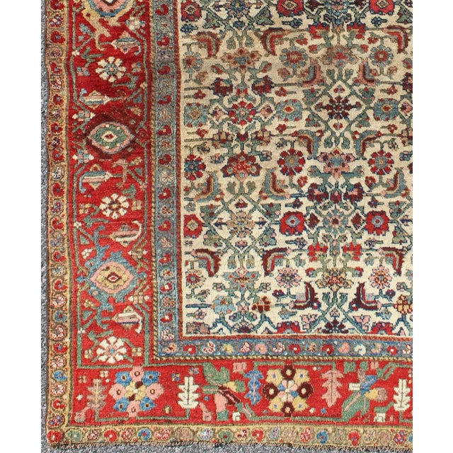 Tribal Antique Persian Bidjar Carpet With Ivory, Rose, Green, Blue 3'10"x6'0" For Sale - Image 3 of 7