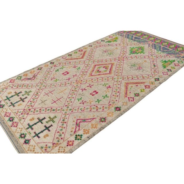 Rug & Kilim Rug & Kilim’s Moroccan Style Rug in Beige With Vibrant Geometric Patterns For Sale - Image 4 of 7