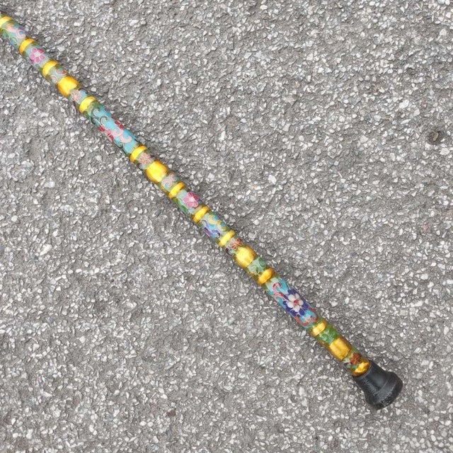 Vintage Cloisonne Dragon Head Cane - Gilt Enamel Walking Stick For Sale - Image 9 of 9