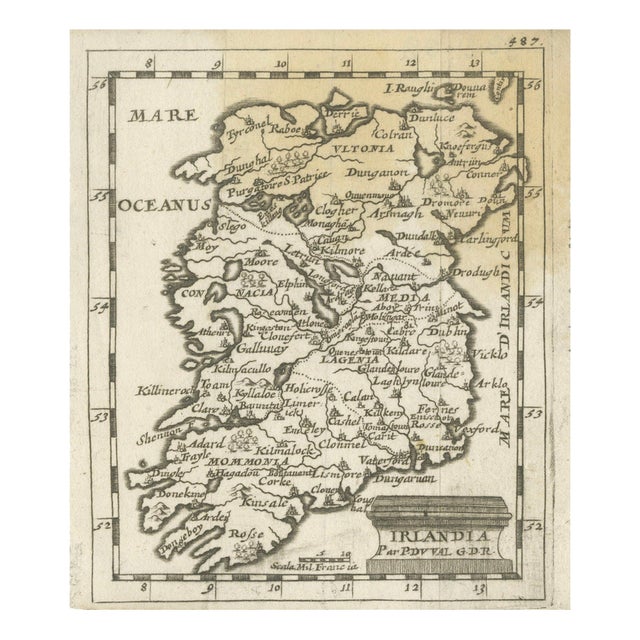 Antique Miniature Map of Ireland by Du Val, 1679 For Sale