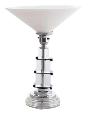 Art Deco Table Lamp on Stepped Glass Base with Original Opal Glass Coolie Shade