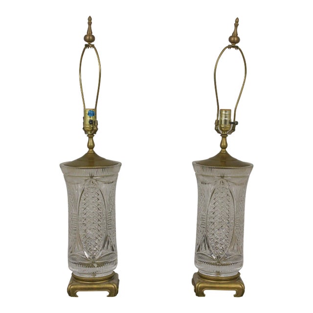 Pair Vintage Quality Cut Crystal Table Lamps For Sale