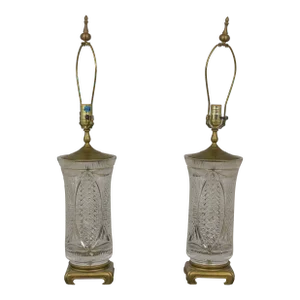 Pair Vintage Quality Cut Crystal Table Lamps