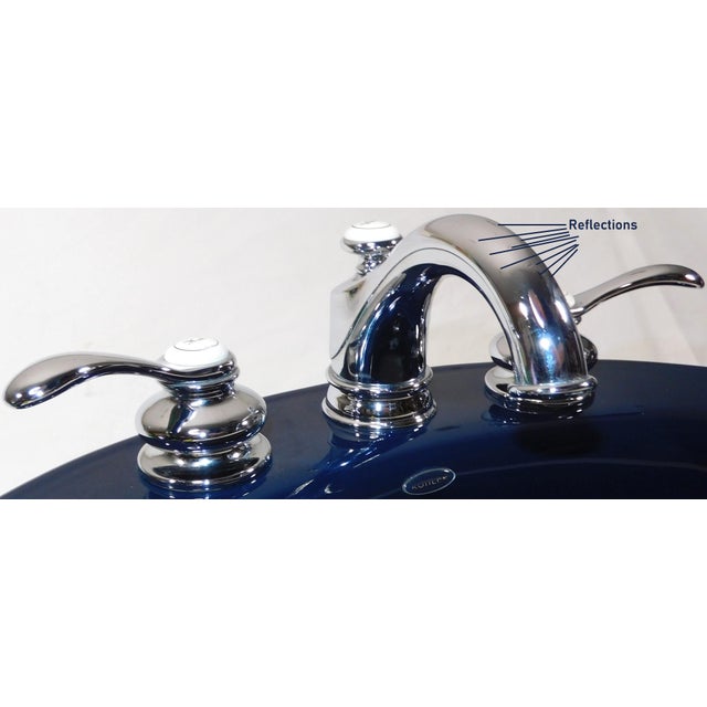 1999 Vintage Kohler Revival Dark Navy Blue Vitreous China Pedestal Sink With Kohler Faucet For Sale - Image 11 of 18