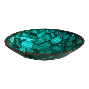 Vintage Malachite Brass Rimmed Bowl
