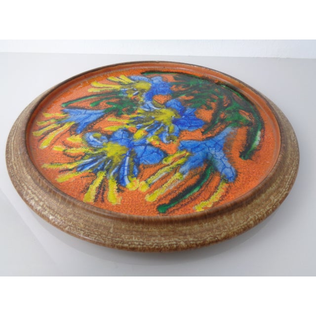 Blue Large Glazed Flower Studio Ceramic Wall Plaque, Germany, 1970s For Sale - Image 8 of 12