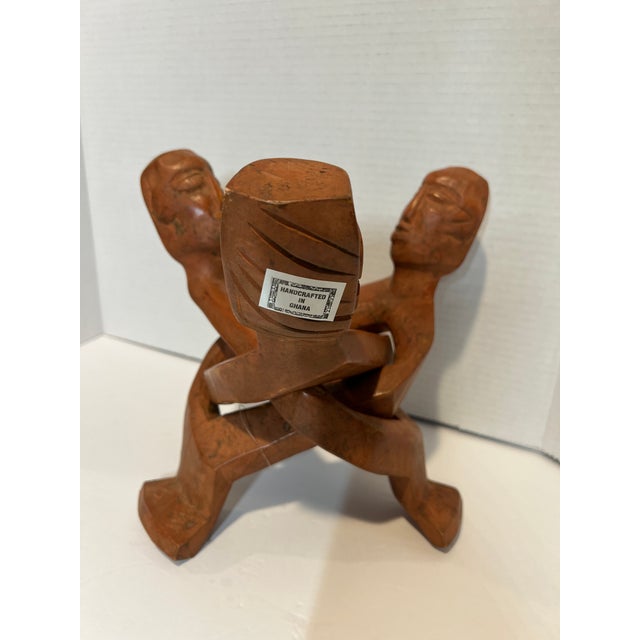 1990s Three Figures in Unity Circle Hand Carved Wood Sculpture Plant Holder Chairish