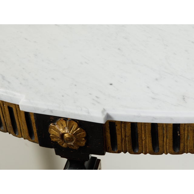 Neoclassical Italian 19th Century Neoclassical Style Black Parcel-Gilt Marble Top Demilune For Sale - Image 3 of 12