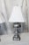 Silver Pair of 1950s Regency Table Lamps in Pewter With White Lampshades For Sale - Image 8 of 10