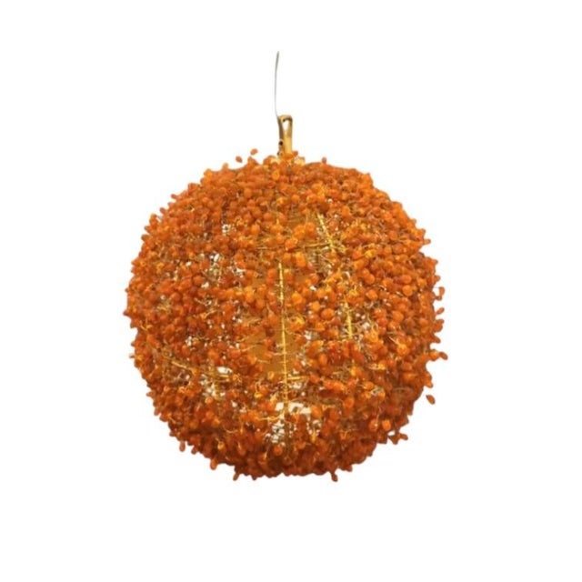 Vintage Orange Glass Beaded Large Round Orb Globe Chandelier Pendent Light Fixtures- A Pair For Sale - Image 13 of 13