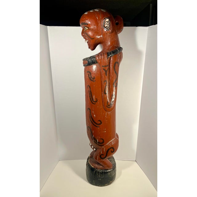 Vintage Bali Tribal Figural Carved Wooden Fertility Slit Drum Red Painted 38” Description: Vintage figural hand-carved...