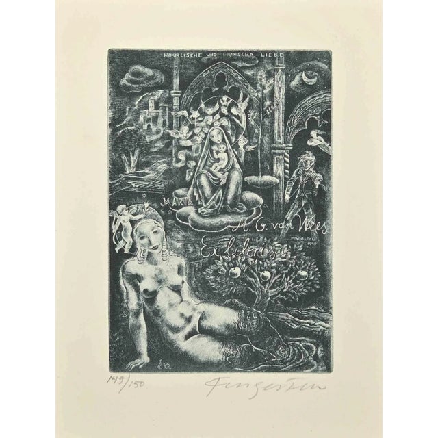 Michel Fingesten, Ex Libris M.G. Van Wees, Etching, 1930s For Sale