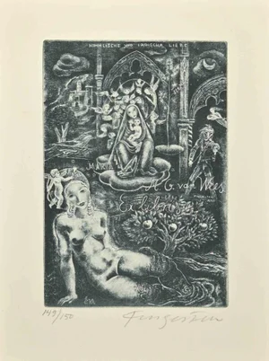 Michel Fingesten, Ex Libris M.G. Van Wees, Etching, 1930s