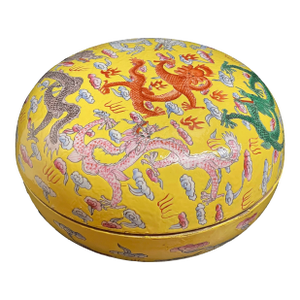 Chinese Vintage Famille Rose Porcelain Round Multi Dragon Pattern Sweetmeat Container / Dragon Pattern Bowl With Lid