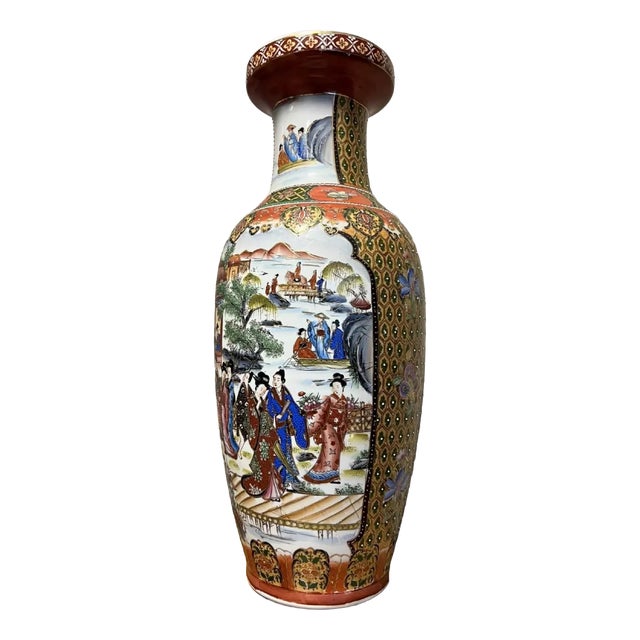 Large Asian Porcelain Vase with Lively Scenes, 1930s For Sale