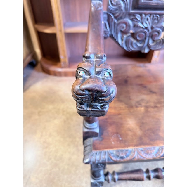 Wood Antique Renaissance Revival Heraldic Carved Throne Chair For Sale - Image 7 of 10