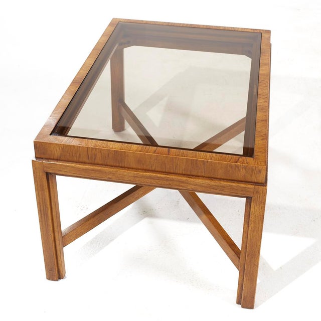 Drexel Heritage Mid Century Walnut and Smoked Glass Side End Table For Sale - Image 9 of 9