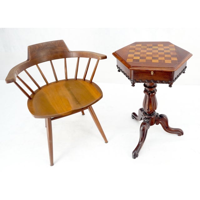 Fine c19th Century Hexagon Shape Lift Top Game Chess Board Lamp Occasional Table For Sale - Image 6 of 9