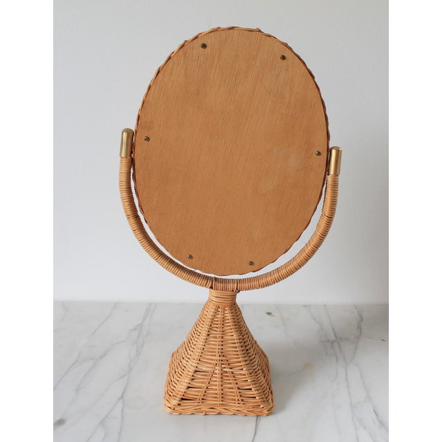 Vintage Wicker Rattan Oval Vanity Mirror For Sale In Milwaukee - Image 6 of 9