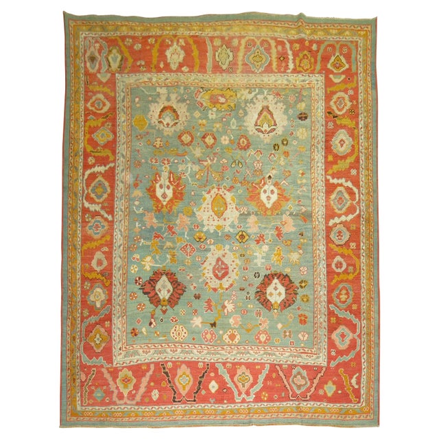 Green Orange Antique Oushak Rug For Sale - Image 9 of 18
