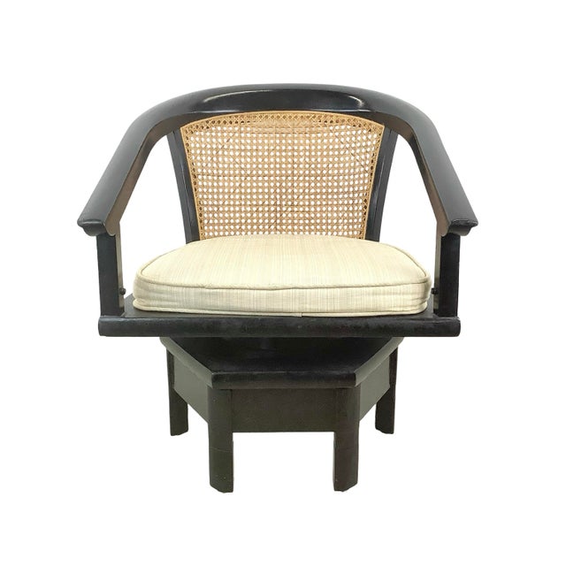 Vintage Hollywood Regency Black Lacquer Swivel Chair With Cane Back For Sale In Philadelphia - Image 6 of 18