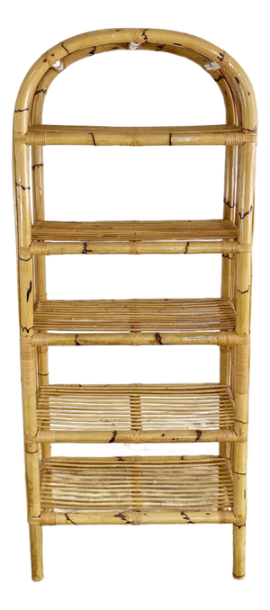Vintage Italian Scorched Rattan Etagere Shelf Unit